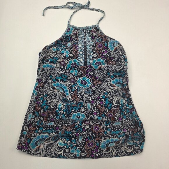 Merona Womens Halter Style Floral Tankini Swim Top w/Tie Back Neck Size L Beach - Picture 6 of 12